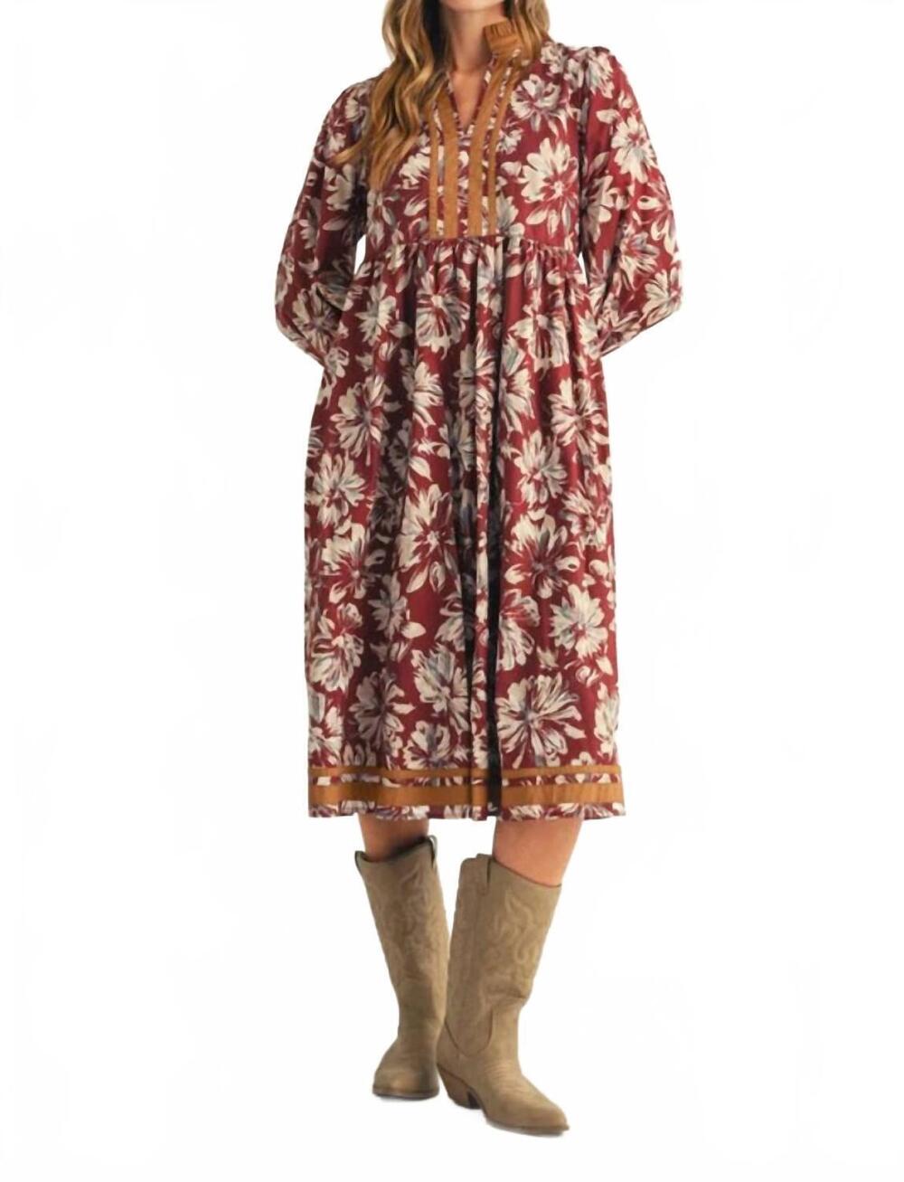 NEW JODIFL solid contrast floral dress in brown